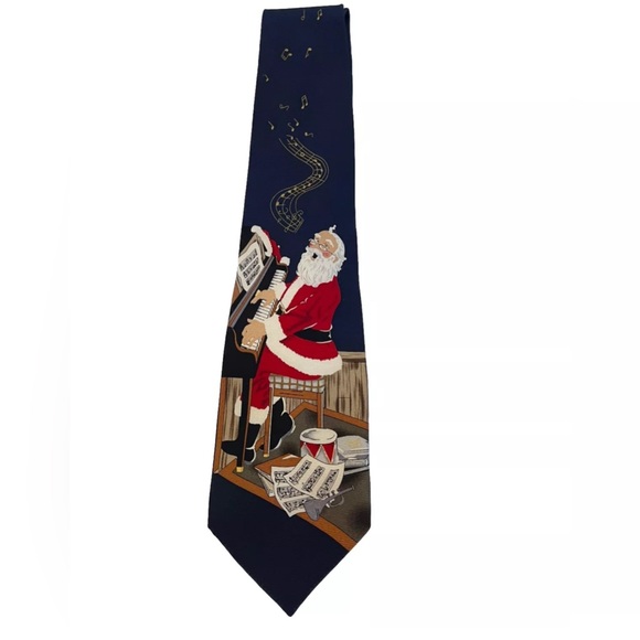 Mens Silk Tie Handmade MMG Seasonal Style Santa playing the piano caroling Xmas - Picture 2 of 10